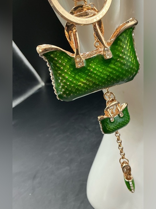 Accessories - GOLD TONE GREEN ENAMEL PURSE AND HIGH HEEL SHOE BAG CHARM KEY CHAIN